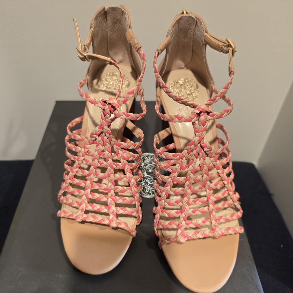 Vince Camuto Women's Tan and Pink Strappy Heels - Picture 3 of 8